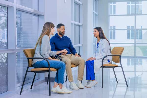 Patients waiting in a clinical waiting area